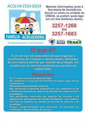 Entre Rios do Oeste promove o Programa Família Acolhedora